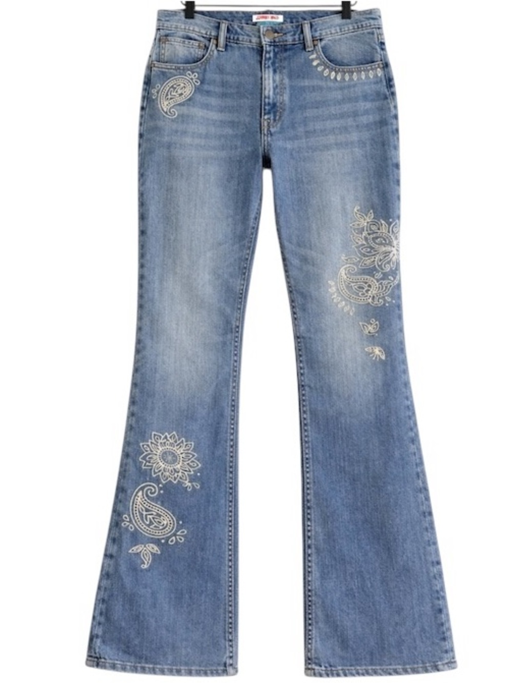 Johnny Was Light Blue Embroidered Flare Jeans
